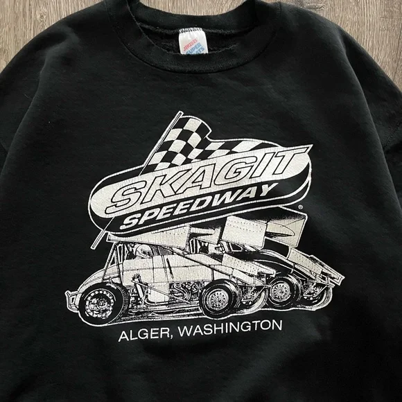 Hanes Black Crewneck Sweater with Skagit Speedway Design - Picture 2 of 8
